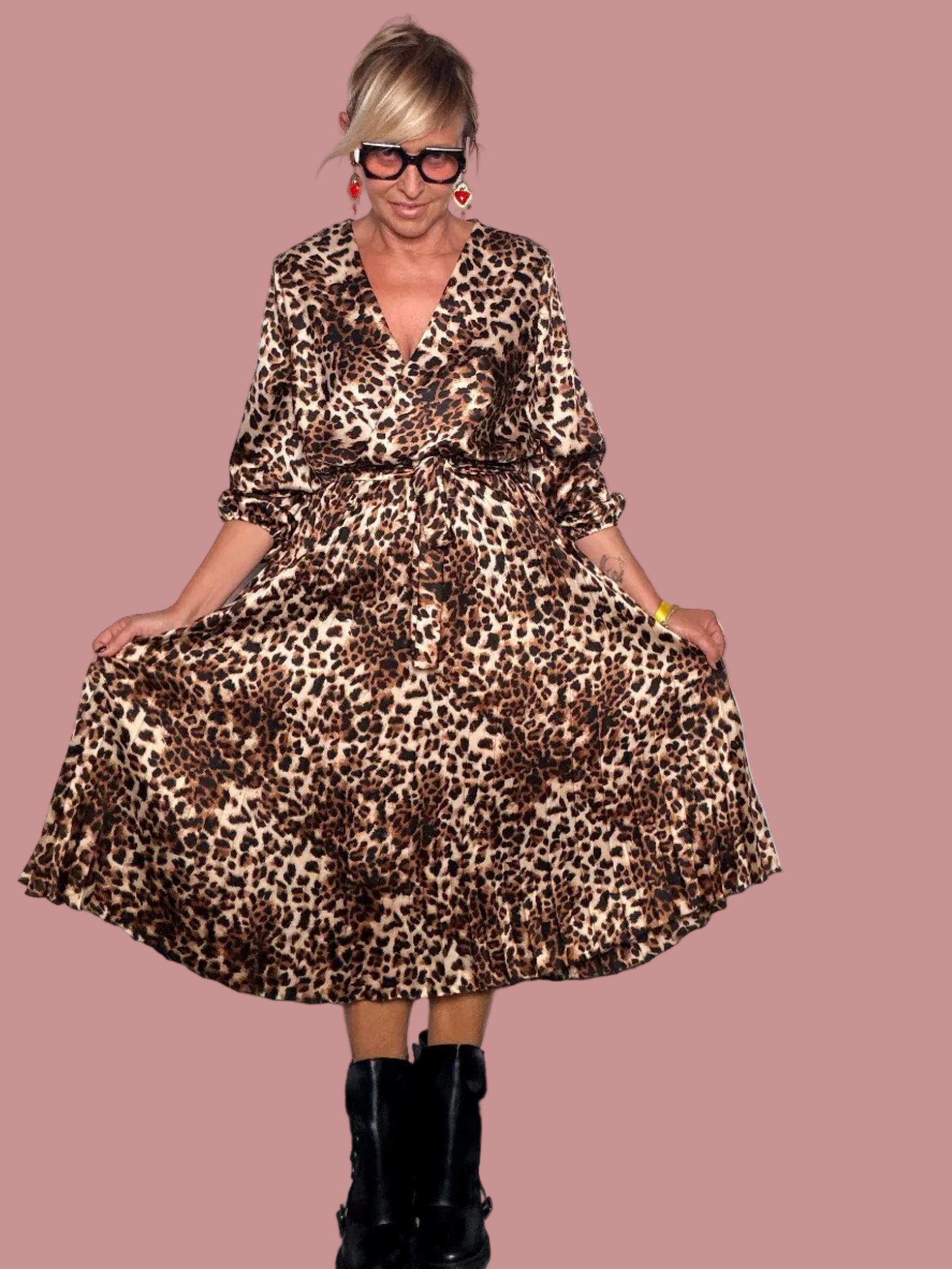 Abito Midi a Portafoglio Leopardato