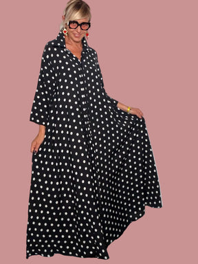 Abito Maxi Chemisier a Pois | Nero e Bianco | Taglia Unica