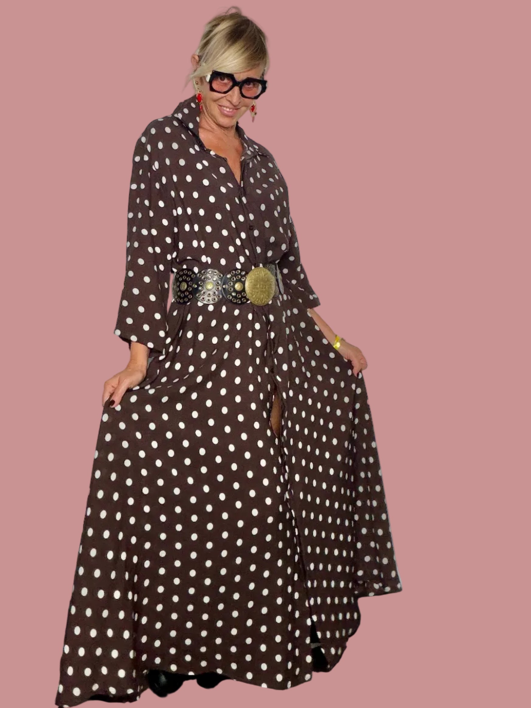 Abito Maxi Chemisier a Pois | Nero e Bianco | Taglia Unica