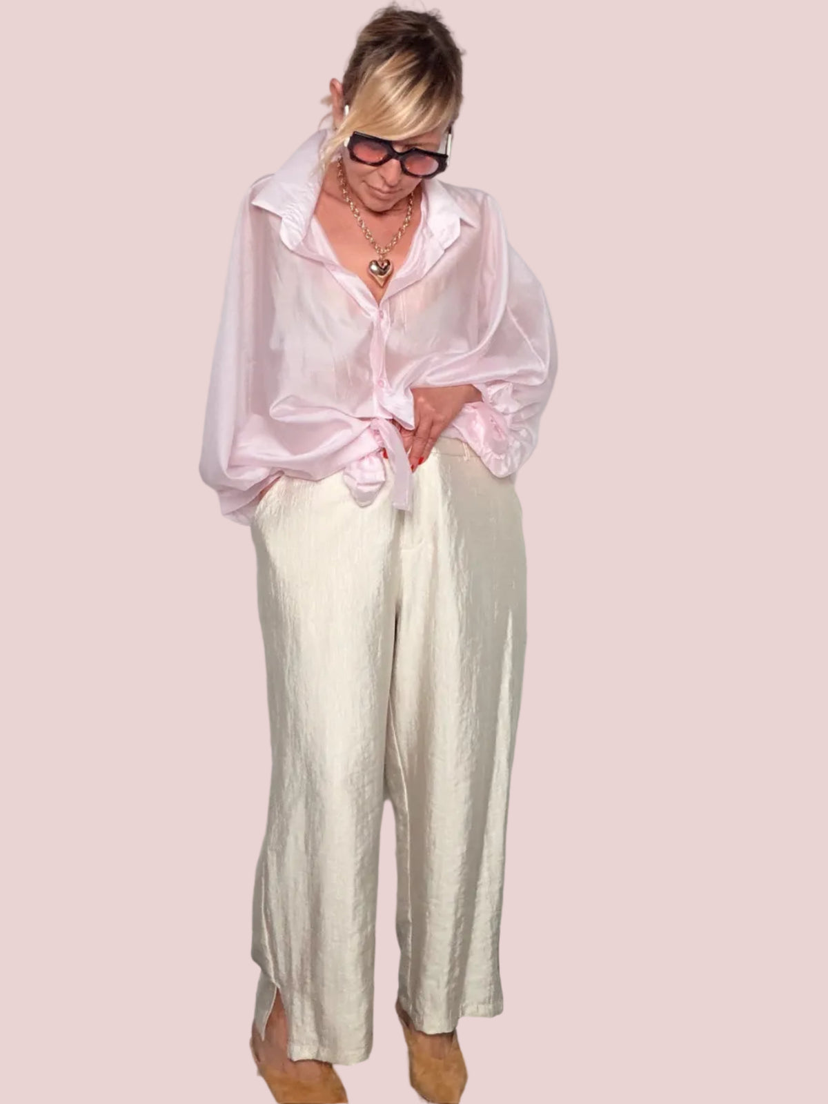 Pantalone Wide Leg Jacquard Avorio