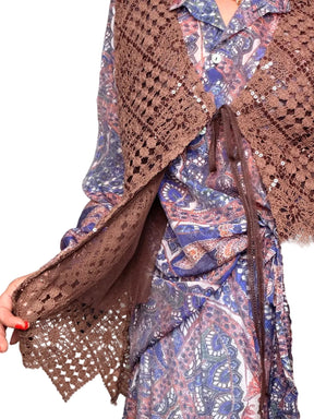 Gilet Crochet Tulle e Paillettes Tabacco
