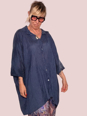 Camicia Oversize Stropicciata Blu Notte