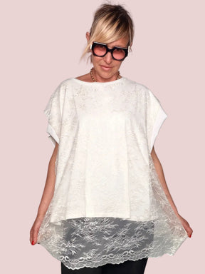 Maxi T-Shirt con Pizzo Ricamato