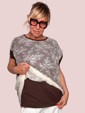 Maxi T-Shirt con Pizzo Ricamato