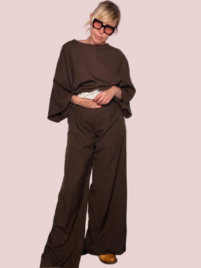 Pantalone Wide Leg Cacao con Coulisse