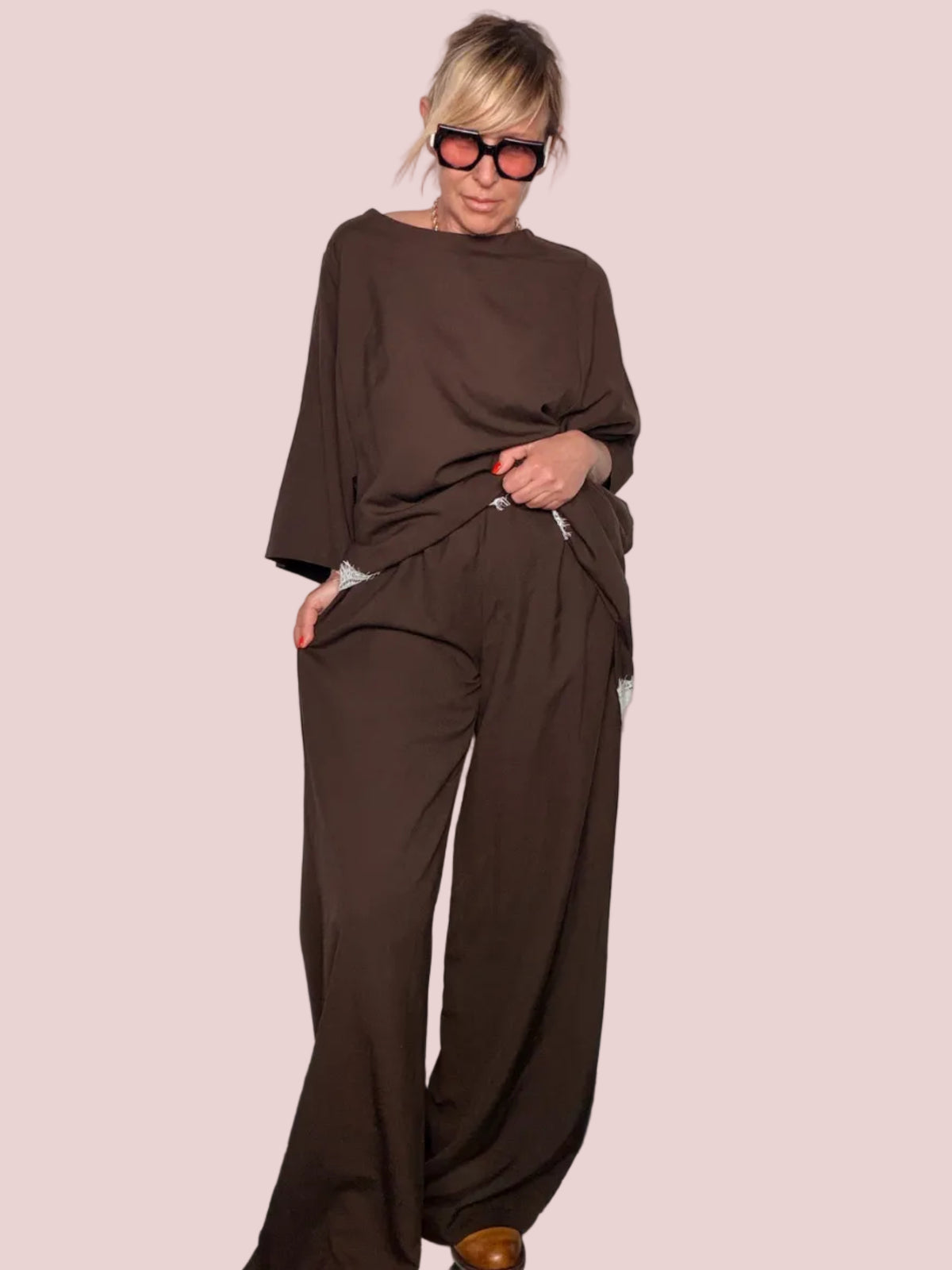 Pantalone Wide Leg Cacao con Coulisse