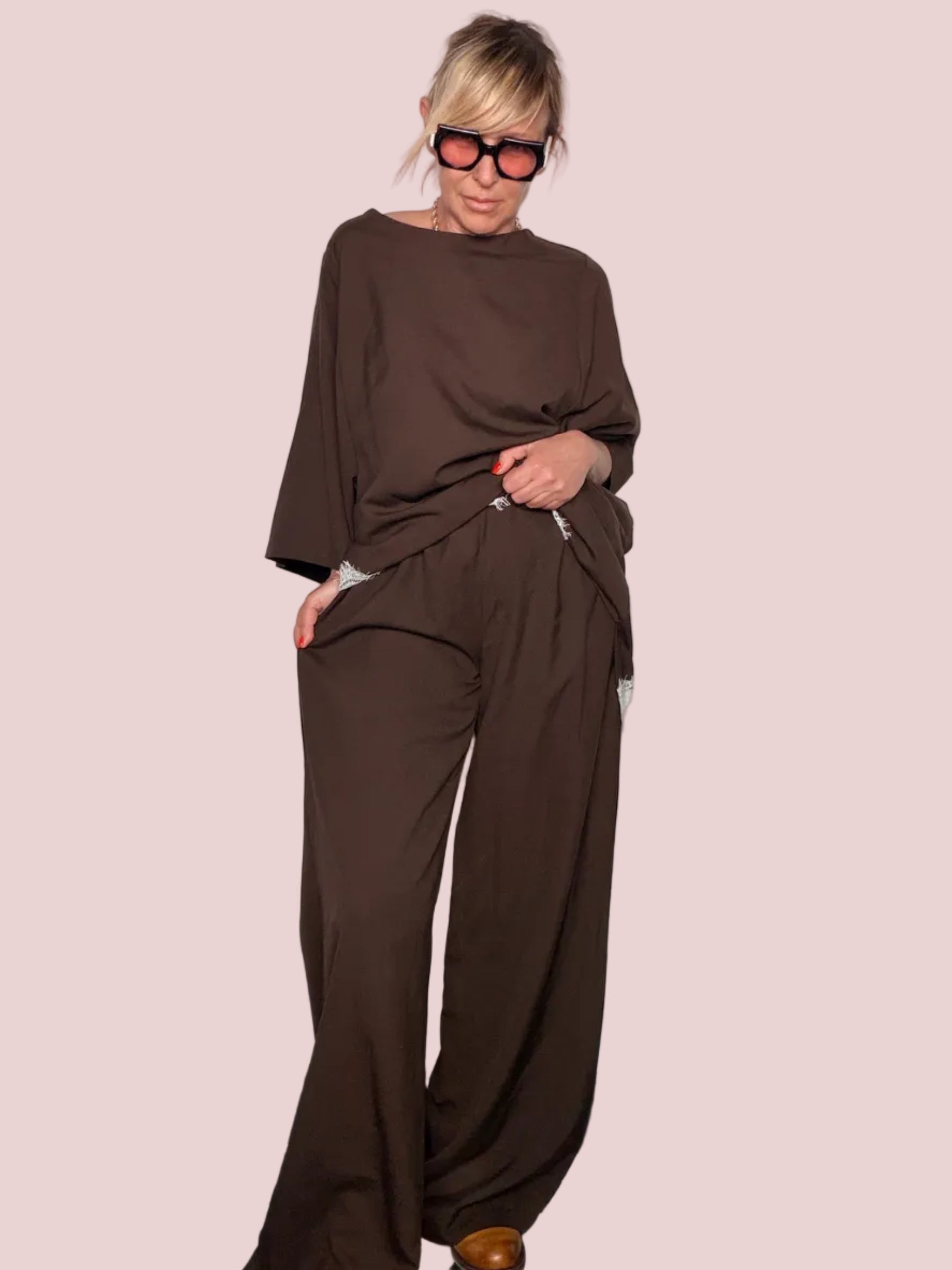 Pantalone Wide Leg Cacao con Coulisse