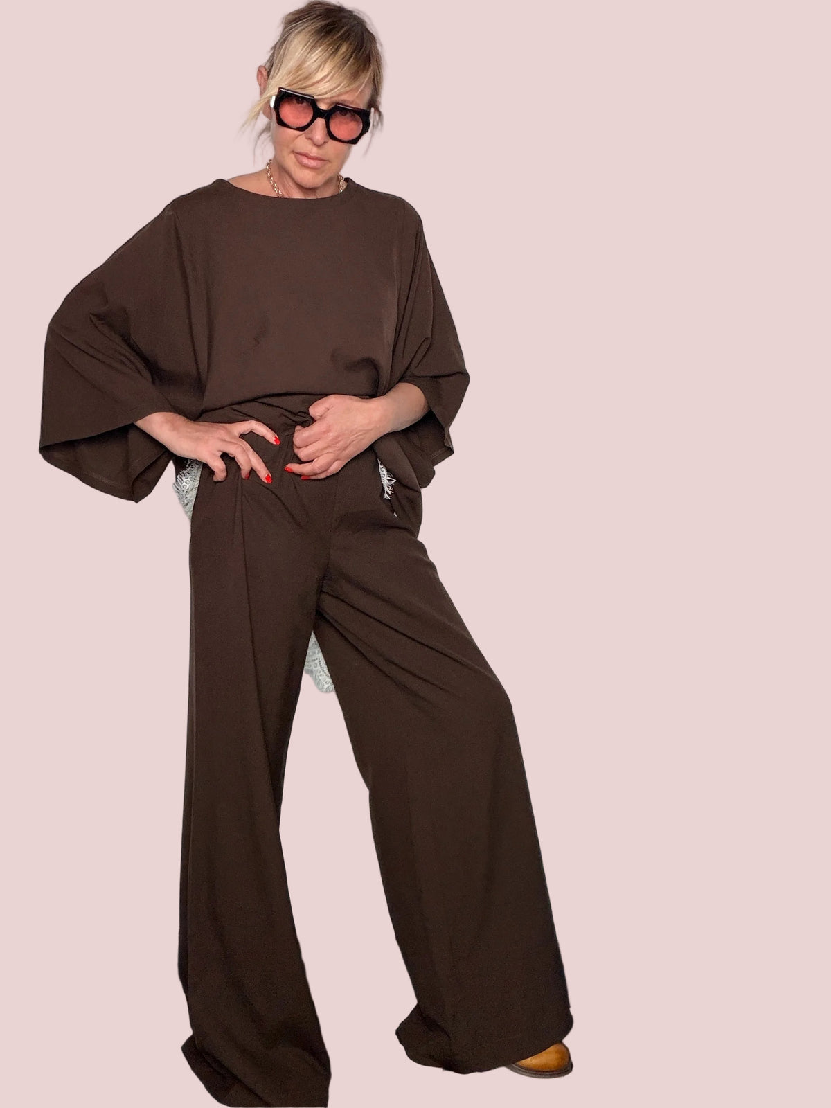 Pantalone Wide Leg Cacao con Coulisse