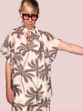 Camicia Oversize Stampa Palme Avorio