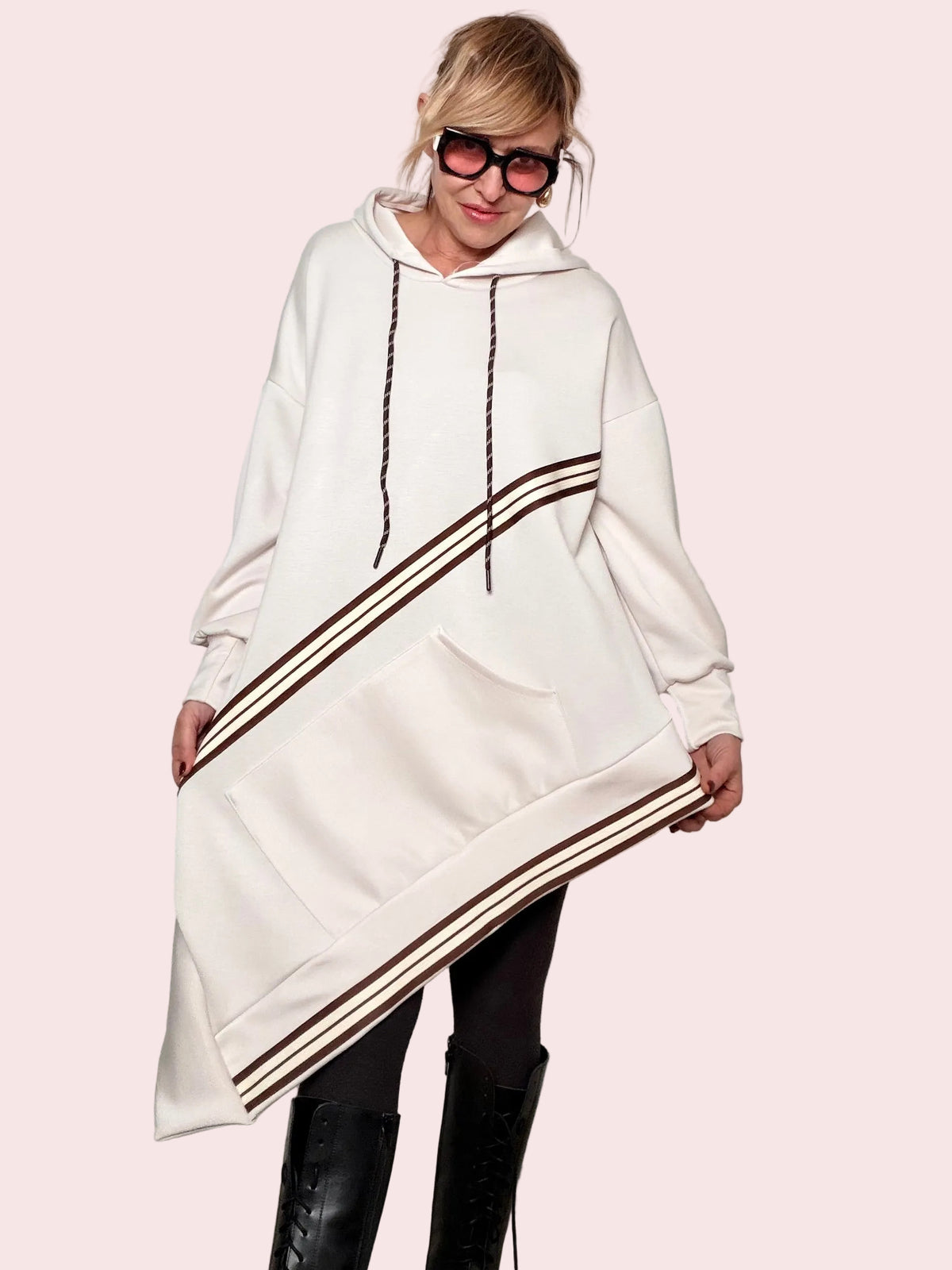 Maxi Felpa Asimmetrica con Cappuccio