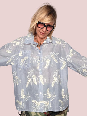 Camicia Oversize Floreale Azzurra
