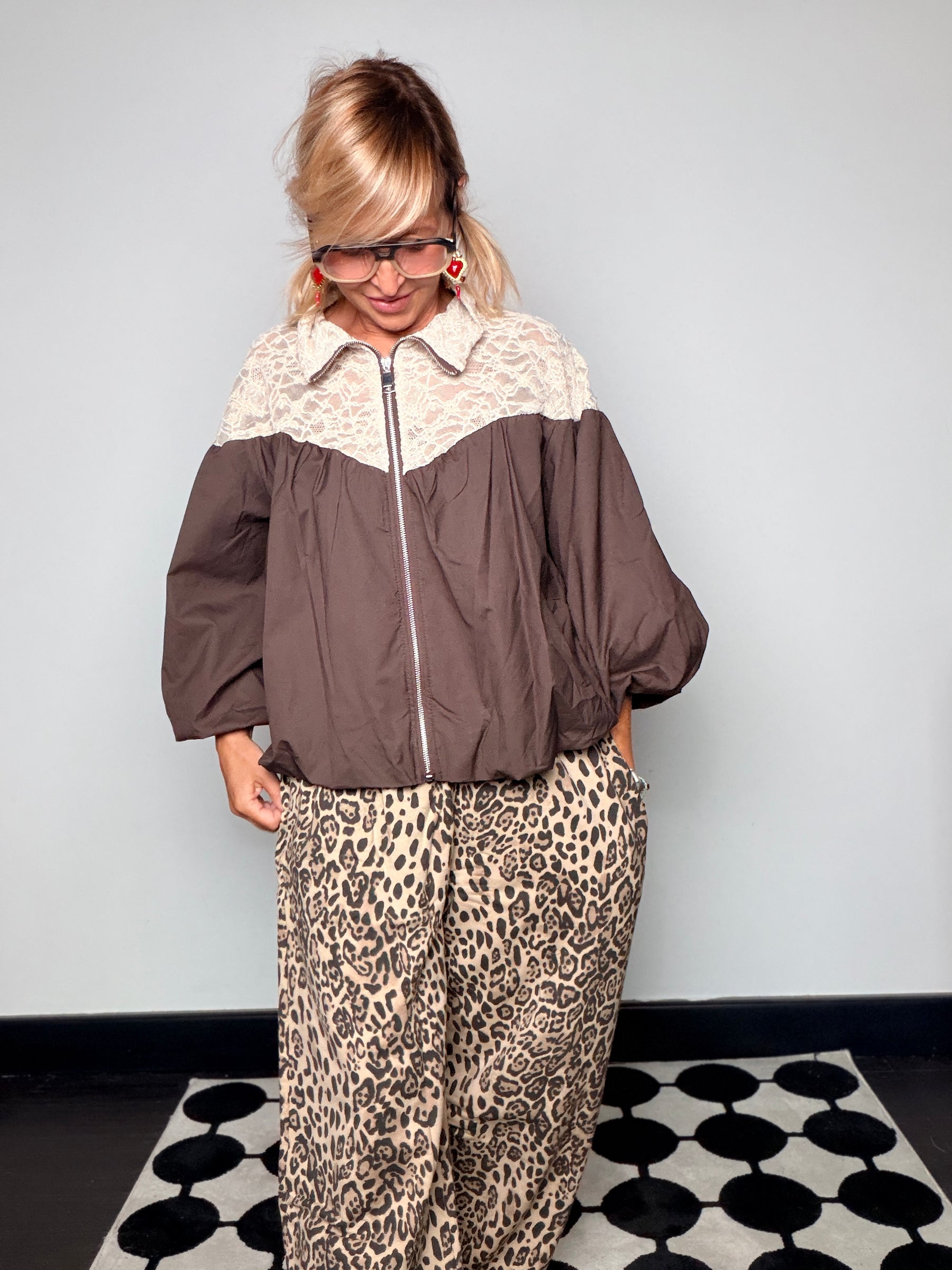 Bomber con Inserti in Pizzo | Maniche Palloncino