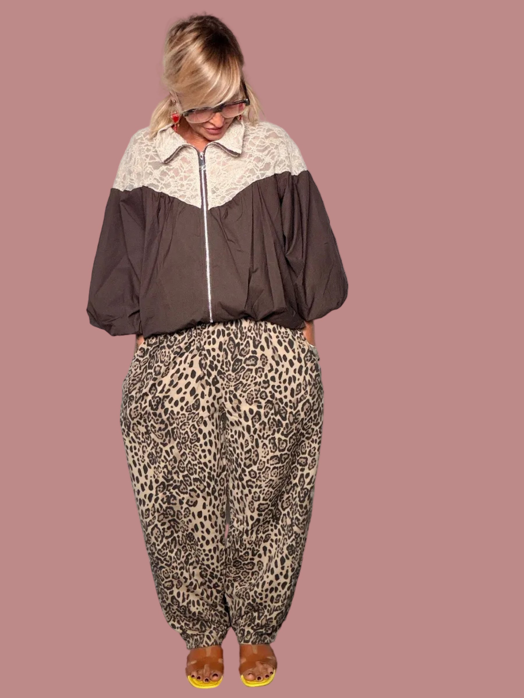 Pantalone Felpa Animalier Leopardato | Vita Elastica