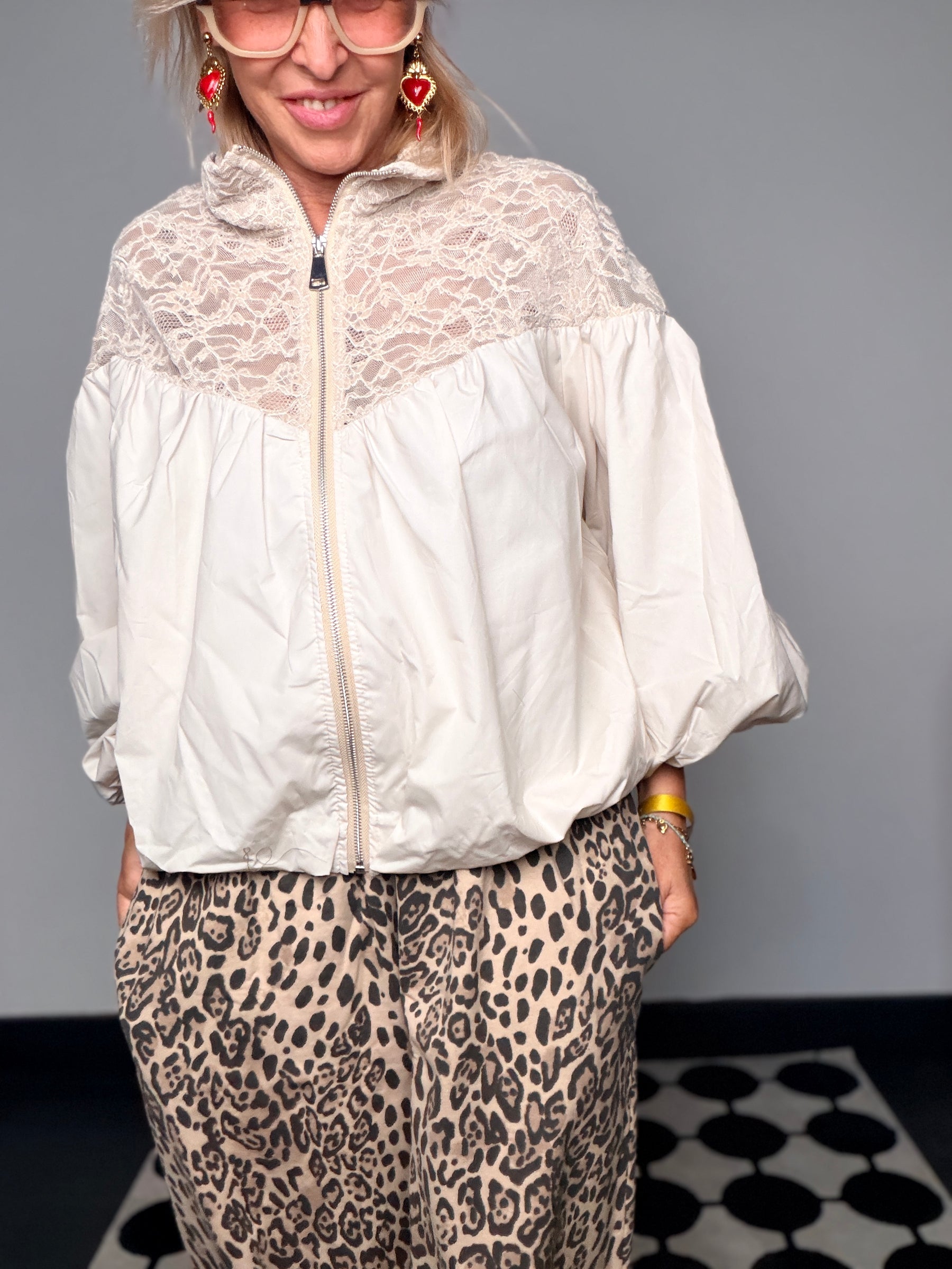 Bomber con Inserti in Pizzo | Maniche Palloncino