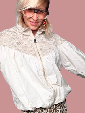 Bomber con Inserti in Pizzo | Maniche Palloncino