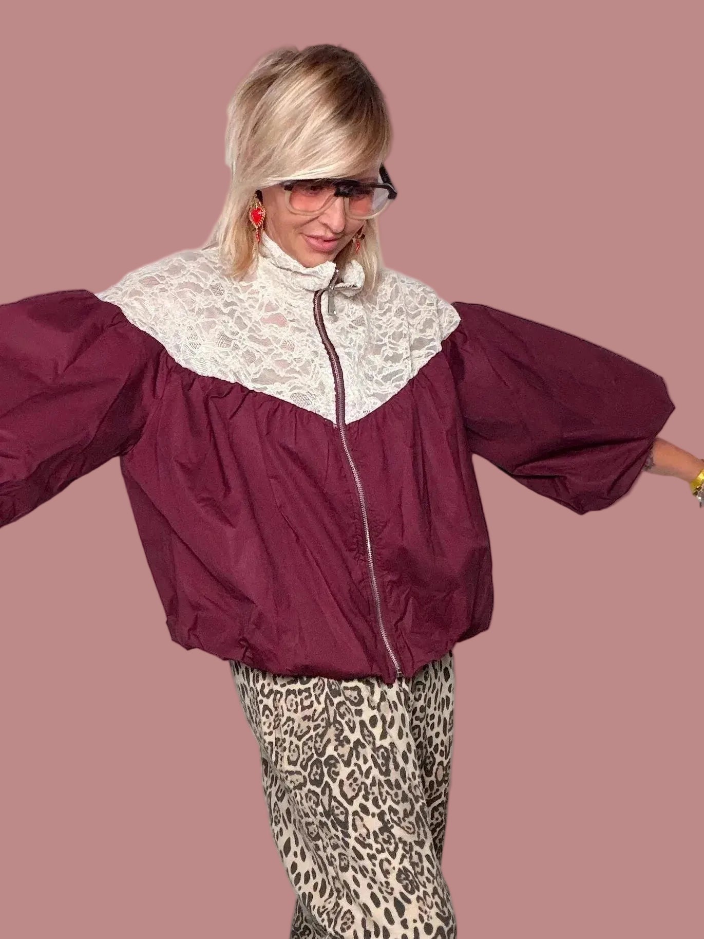 Bomber con Inserti in Pizzo | Maniche Palloncino