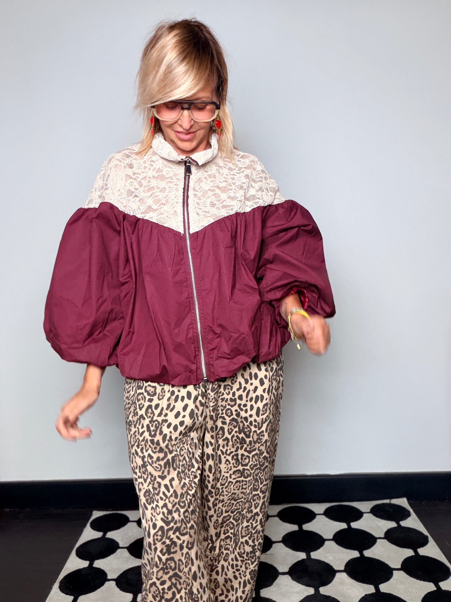 Bomber con Inserti in Pizzo | Maniche Palloncino