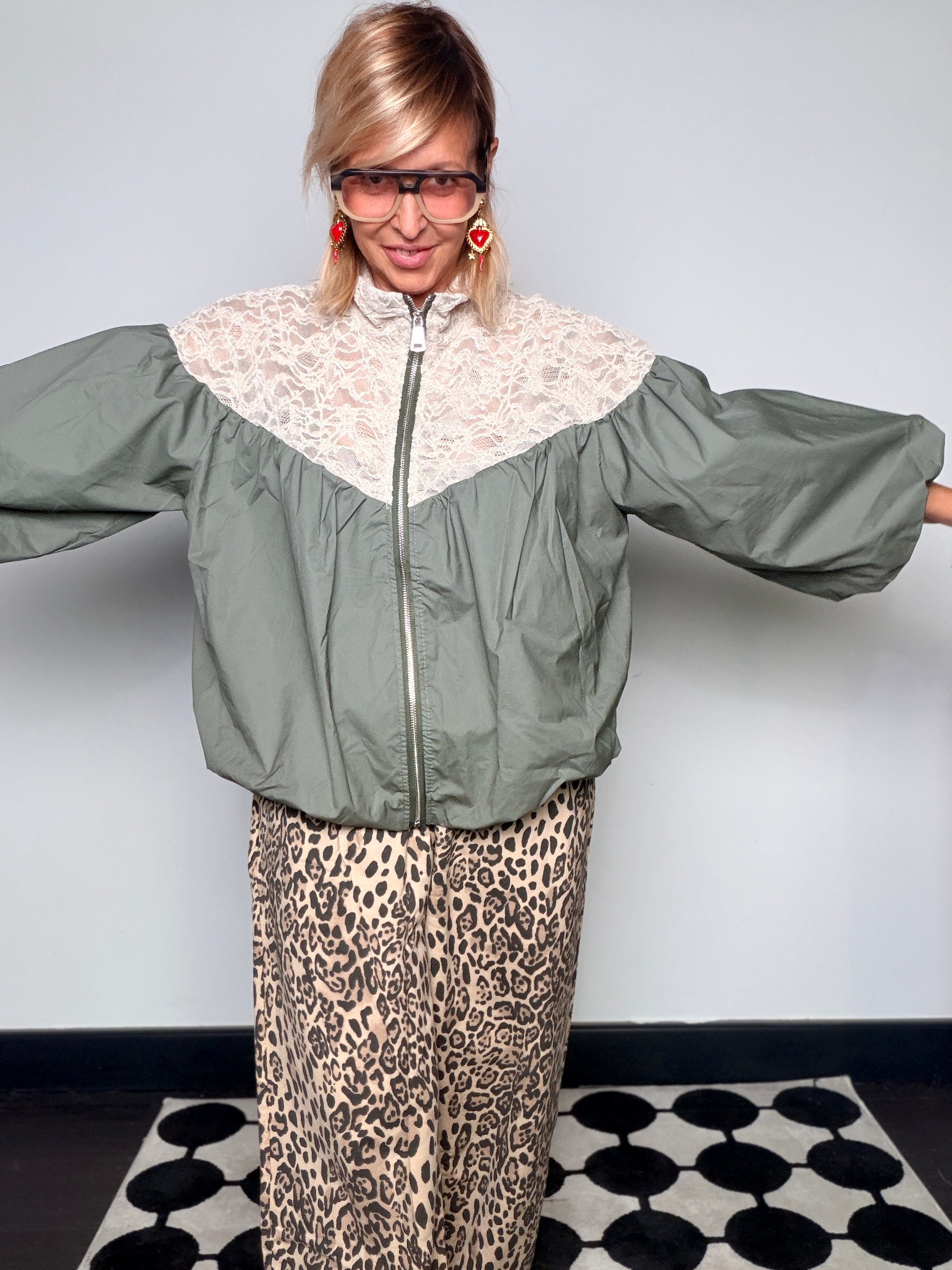 Bomber con Inserti in Pizzo | Maniche Palloncino