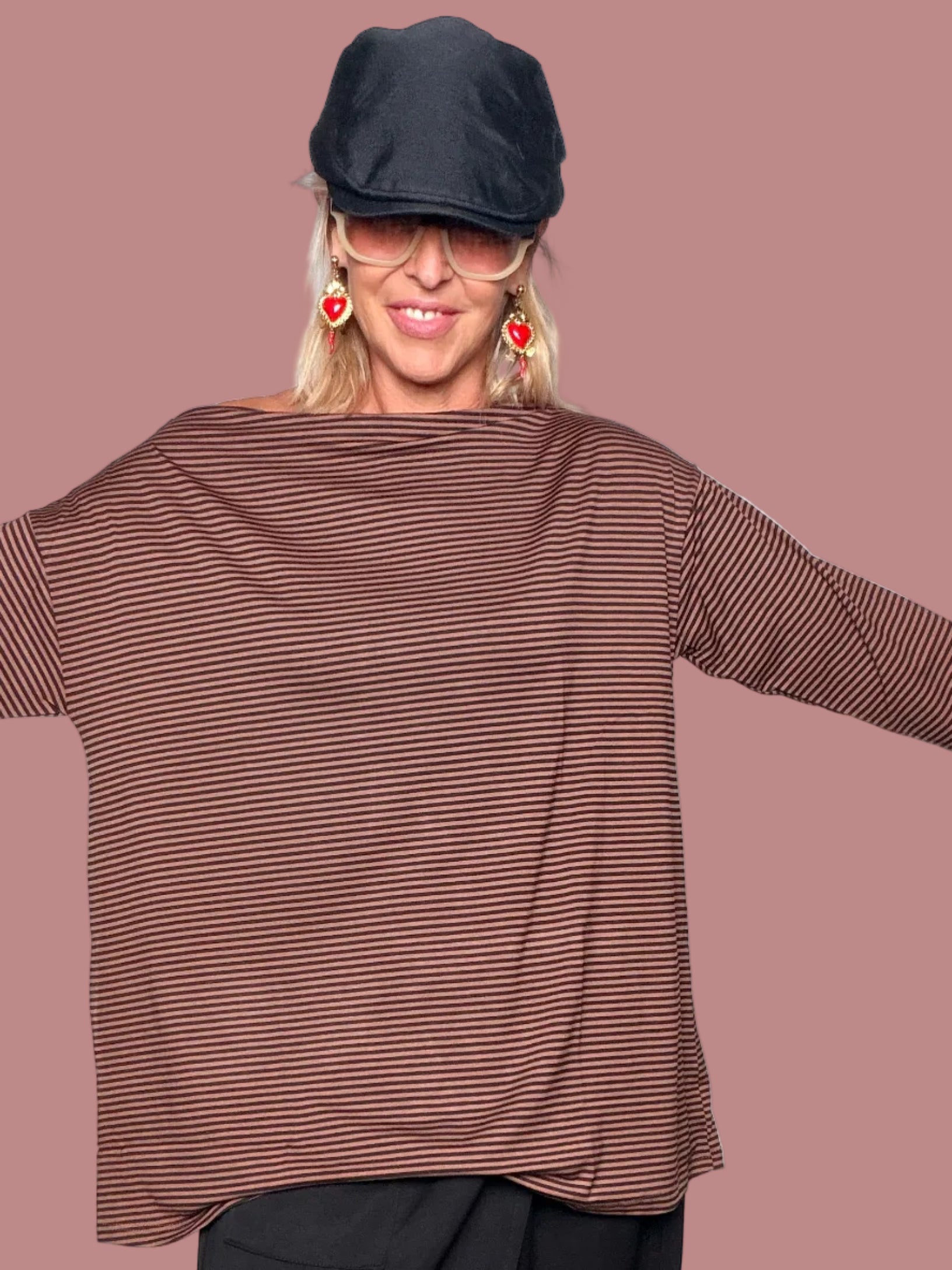 Maglia Oversize a Righe Scollo a Barca | Maniche 3/4