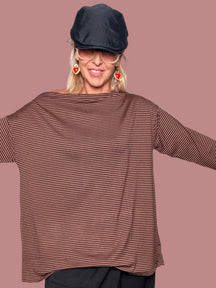 Maglia Oversize a Righe Scollo a Barca | Maniche 3/4