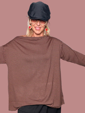 Maglia Oversize a Righe Scollo a Barca | Maniche 3/4
