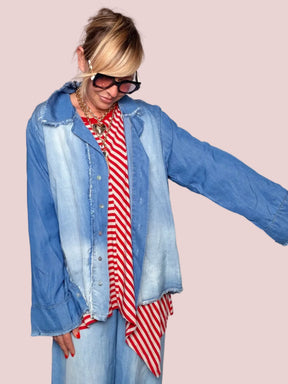 Camicia Denim tencel Oversize Sfrangiata Degradé