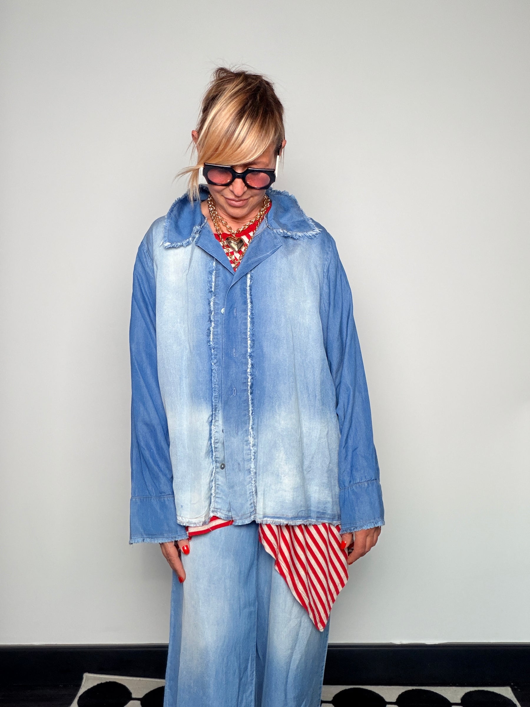 Camicia Denim tencel Oversize Sfrangiata Degradé