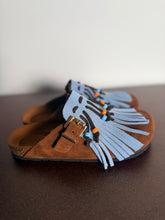 Ciabatta Frange Suede Cuoio & Celeste