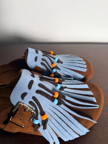 Ciabatta Frange Suede Cuoio & Celeste