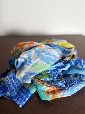 Foulard Stampa Astratta Blu Arancio Verde