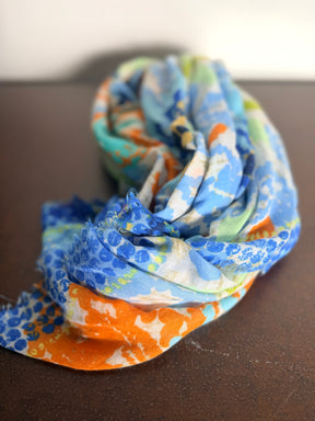 Foulard Stampa Astratta Blu Arancio Verde