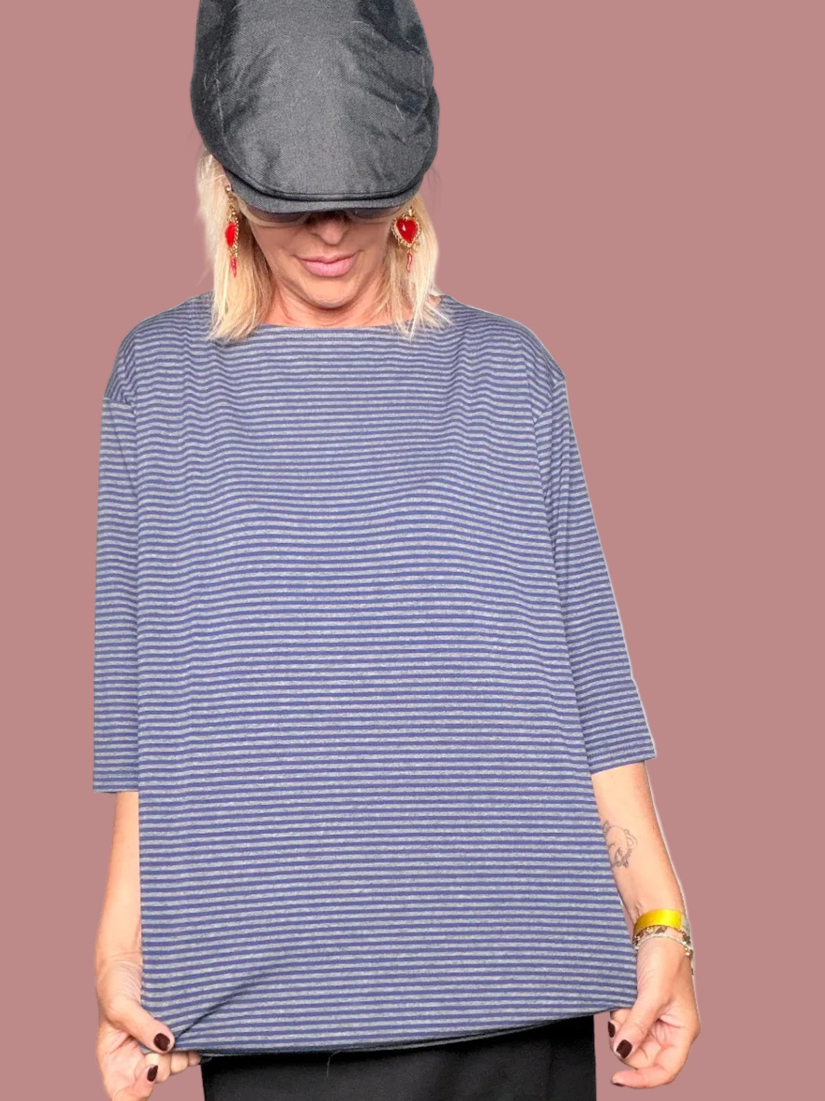 Maglia Oversize a Righe Scollo a Barca | Maniche 3/4