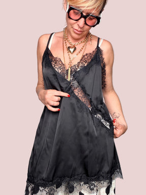 Canotta Raso con Pizzo – Celeste & Nero