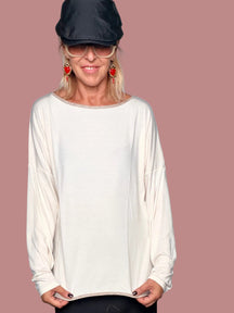 Maglia Oversize a Maniche a Pipistrello con Bordo a Contrasto