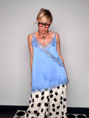 Canotta Raso con Pizzo – Celeste & Nero