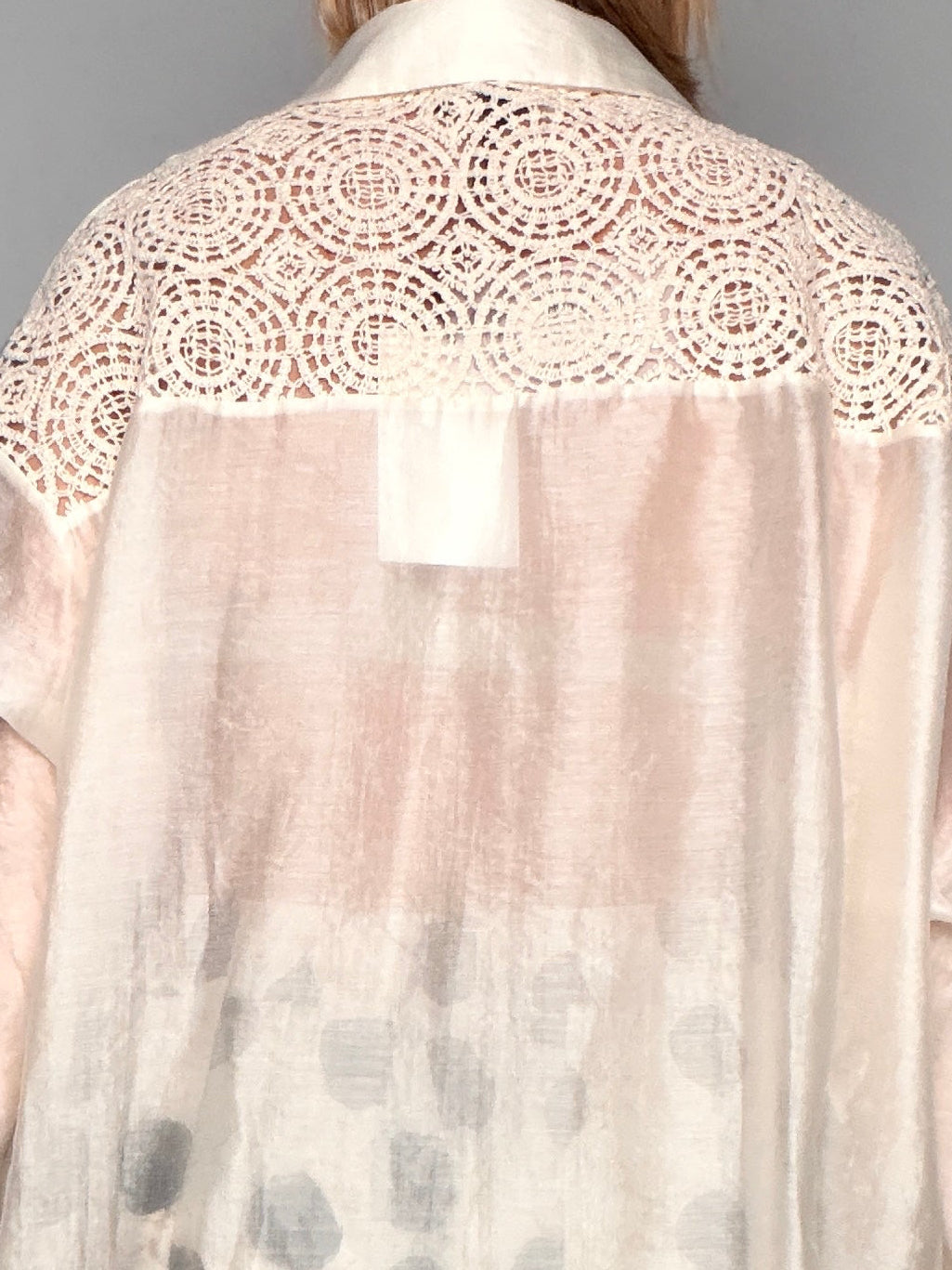 Camicia Oversize Organza Avorio con Pizzo Macramé