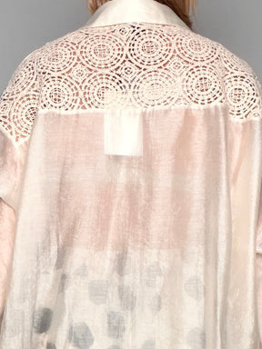 Camicia Oversize Organza Avorio con Pizzo Macramé