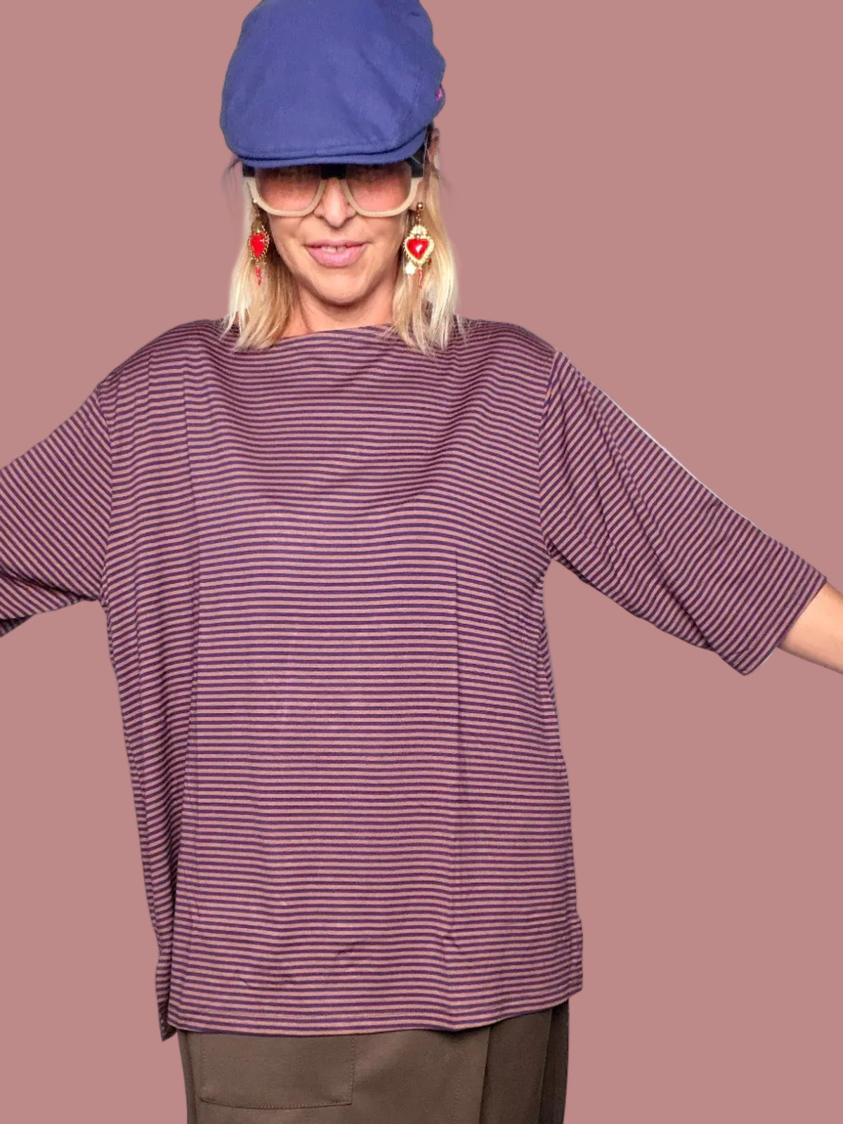 Maglia Oversize a Righe Scollo a Barca | Maniche 3/4