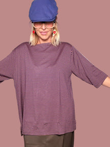 Maglia Oversize a Righe Scollo a Barca | Maniche 3/4