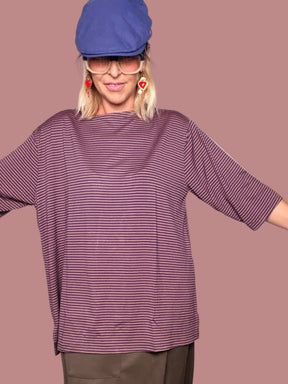 Maglia Oversize a Righe Scollo a Barca | Maniche 3/4