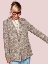 Blazer Oversize Stampa Foglie Tortora