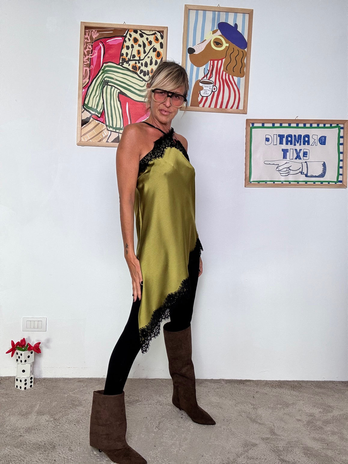 HAVE ONE - Abito top con inserti in pizzo VERDE