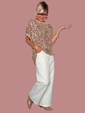 Pantalone Wide Leg con Strass e Perline | 3 Colori