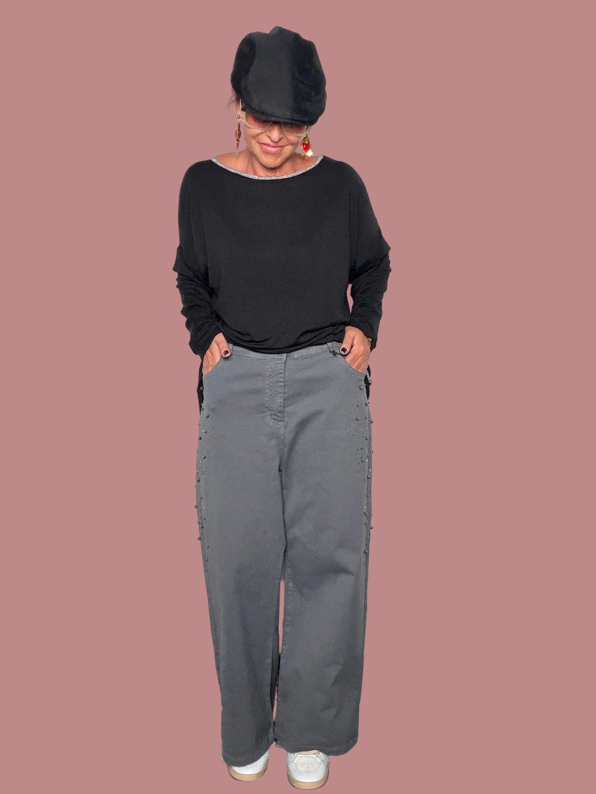 Pantalone Wide Leg con Strass e Perline | 3 Colori