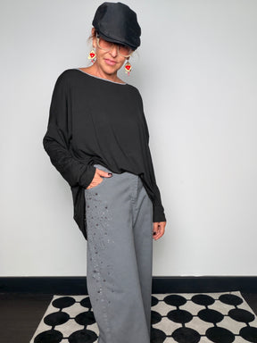 Pantalone Wide Leg con Strass e Perline | 3 Colori