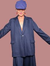 Blazer Oversize Gessato Blu Navy | Un Bottone