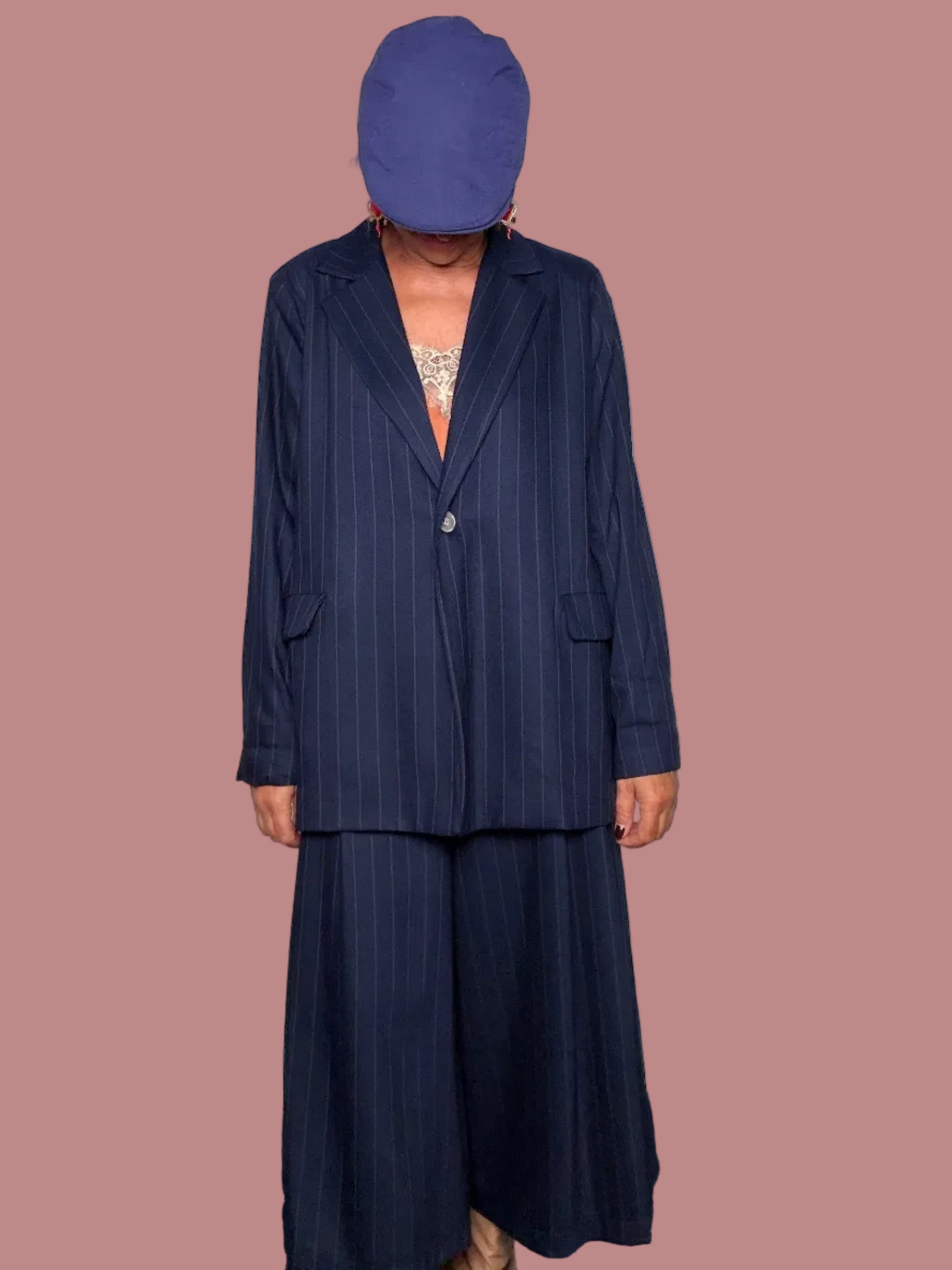 Blazer Oversize Gessato Blu Navy | Un Bottone