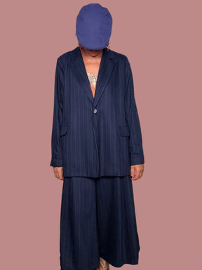 Blazer Oversize Gessato Blu Navy | Un Bottone