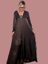Tuta Maxi Raso Marrone | Piping Panna | Stile Kaftan