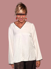 Blusa Oversize Raso Bianco | Piping Marrone